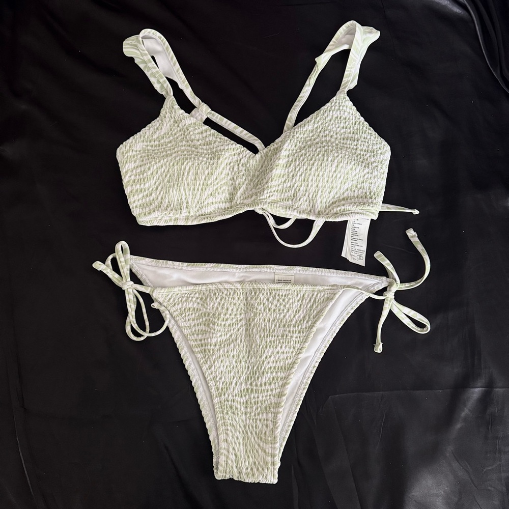 Hollister Green & White Zebra Print Textured Bikini Set